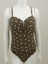 M&S Collection Women's Bandeau Swimsuit Olive Polka Dot Shaping Padded New F1