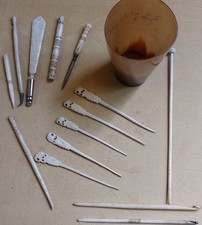 Antique Hand Carved And Crafted Items Including Fibre Art Tools Etc.