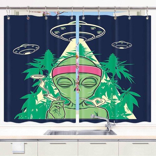 Funny alien hippie curtains - curtains, 2