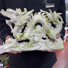 7LB 11.4" Natural Xiuyan Jade Dragon Carving Statue Crystal Quartz Energy Reiki
