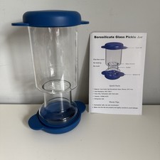 Glass Pickle Jar, 42OZ Juice Separator Strainer Flip, Airtight Silicone Lids