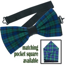 Black Watch Tartan Bow Tie & Pocket Square Cotton Wedding Prom New Year Party