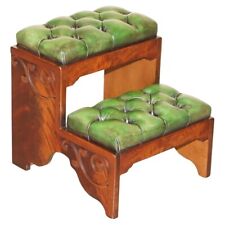 FULLY RESTORED ANTIQUE FLAMED MAHOGANY GREEN LEATHER CHESTERFIELD LIBRARY STEPS