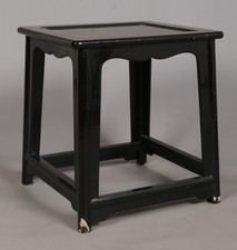 Chinese Black Lacquered Hall Console Side Table Stand Vintage MCM Handpainted 