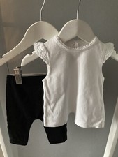 BNWOT 2pc Set White Cotton Top & Black Leggings Baby Girls Clothing Newborn