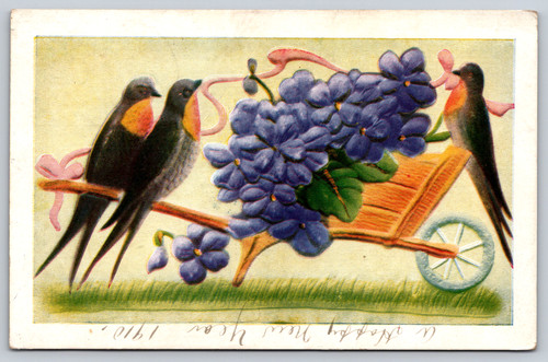 Postcard greetings birds wheel - greetings,