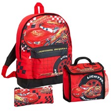 Disney Cars Backpack + Lunch Bag + Pencil Case 3 Piece Lightning School Bag Set