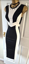 KAREN MILLEN Black & Cream Pencil Dress - Size 10