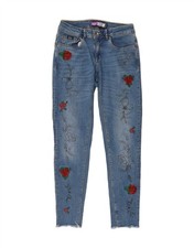 SUPERDRY Womens Casse Graphic Skinny Jeans W28 L26 Blue Floral Cotton DI07