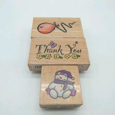 Whispers Do Crafts Wooden Rubber Stamps X3 : Snowman, Thank You & Balloon