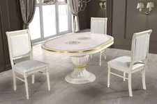 Aria Italian Cream/Gold Round Extendable Dining Table With 4 Chairs Greek Key