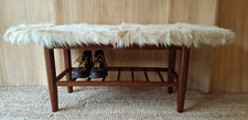 Fab Vintage Retro Bench Seat Boot Room Hall Gym Shoe Rack Teak Cream Goatskin