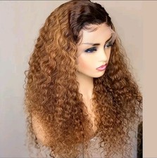 Kinky Curly Ombre Honey Blonde Glueless Wig 180 Density 13x4x1 Lace Front 26inch