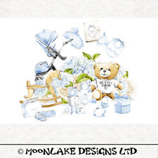 Baby - Boy watercolor print Fabric Craft Panels in 100% Cotton or Polyester 