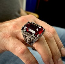 925 Mens Silver Large Ruby