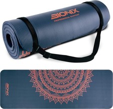 Bionix Premium Printed Travel Yoga Exercise Mat W/Carry Straps, Thick NBR Foam