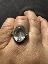 Art Deco Gold Line Mark Rolled Gold Blue Paste  Ring -uk Size O