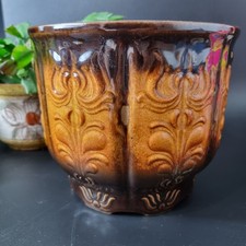 West German Planter Plant Pot Brown Orange 8in Diameter  6.5in Tall 810-20