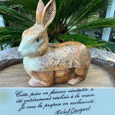 RARE VINTAGE French RABBIT TURREEN or Pate Dish SIGNED Michel Caugant C1940