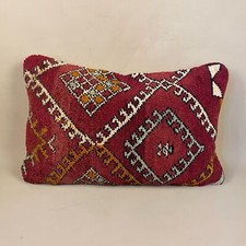 Moroccan Kilim Cushion Antique Carpet Pillow Feather Handmade 60x40cm Red