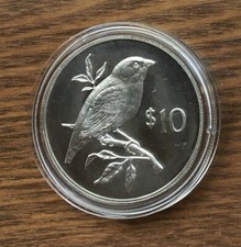 BU37 FIJI 1978 $10 DOLLARS SILVER BU UNC CONSERVATION MINTAGE 3582 PARROT FINCH