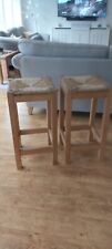 Solid Oak Farmhouse / rustic style wooden breakfast bar stools x2