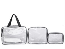 Set of 3 Cosmetic Makeup Toiletry Clear Transparent PVC Travel Wash Bag