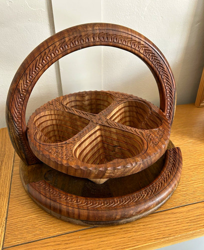 Carved wooden round large - carved,