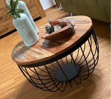 Industrial Coffee Table Rustic Solid Wood Metal Vintage Retro Round Furniture