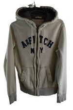 ABERCROMBIE & FITCH Beige Hoodie size S Mens Muscle Full Zip Jumper Casual