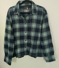 Timberland Womens Cropped Plaid Flannel Shirt Size XL Grunge Granola Slouchy