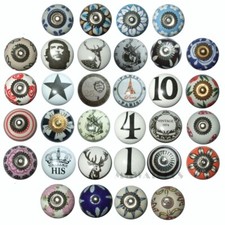 VINTAGE SHABBY CHIC BLACK WHITE CERAMIC CUPBOARD DOOR KNOBS DRAWER HANDLE KB03