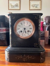 Antique French Slate and Marble Chiming Mantle Clock in Full Working Order