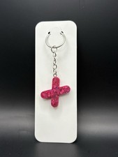 Letter X Initial Alphabet Keychain - Handmade - Glitter - Resin - PINK