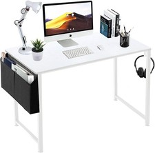 White Computer Desk for Bedroom - 40 inch Simple Modern Study Table Kid Girls