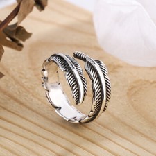 925 Sterling Silver Wings Feather Adjustable Ring Womens Girls Jewellery Gift