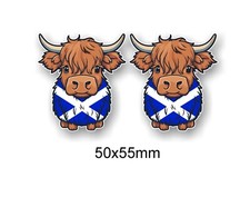 Small Pair Cute Highland Cow & Scotland Scottish Saltire Flag Vinyl Car Sticker