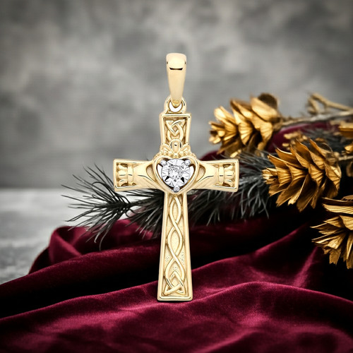 Natural diamond claddagh cross - natural,