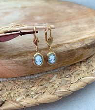 Oval Blue Cameo Drop Earrings