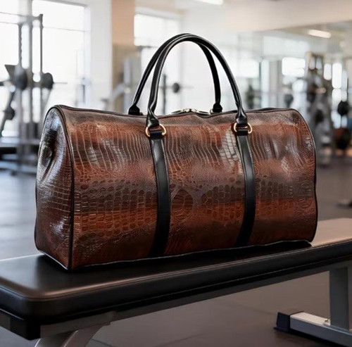 Brown croc leather weekender - brown,