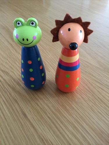 Two wooden skittles figures - skittles,