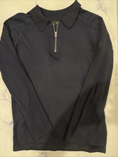River Island Boys Navy Cotton Long Sleeve Polo Shirt Top Jumper Zip Age 7-8