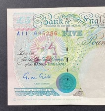 £5 Gill Prefix A11 George Stephenson Five Pound Note, Dated 1990, Uncirculated