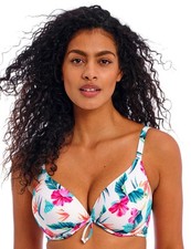 Freya Palm Paradise Plunge Bikini Top Underwired Womens Swimwear 205027 White