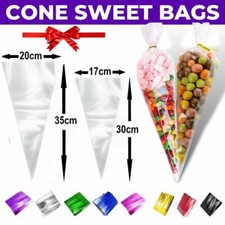 Cellophane Cone Sweet Bags Clear Plastic Cello Small Large Party Gift Twist Ties