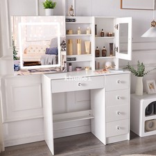 Large Dressing Table With Smart LED Sliding Mirror +5 Drawers Vanity Makeup Desk