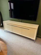 White TV Stand/Cabinet Solid Wood With Metal Legs