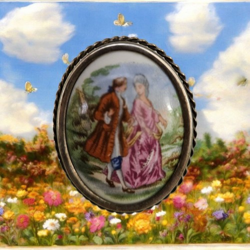 Limoges brooch courting couple - limoges,