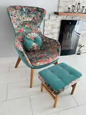 FROVI Egg Chair + Footstool Reupholstered In Designers Velvet and Italian Fabric