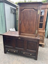 Antique Dark Oak Mule Chest Trunk With Drawers